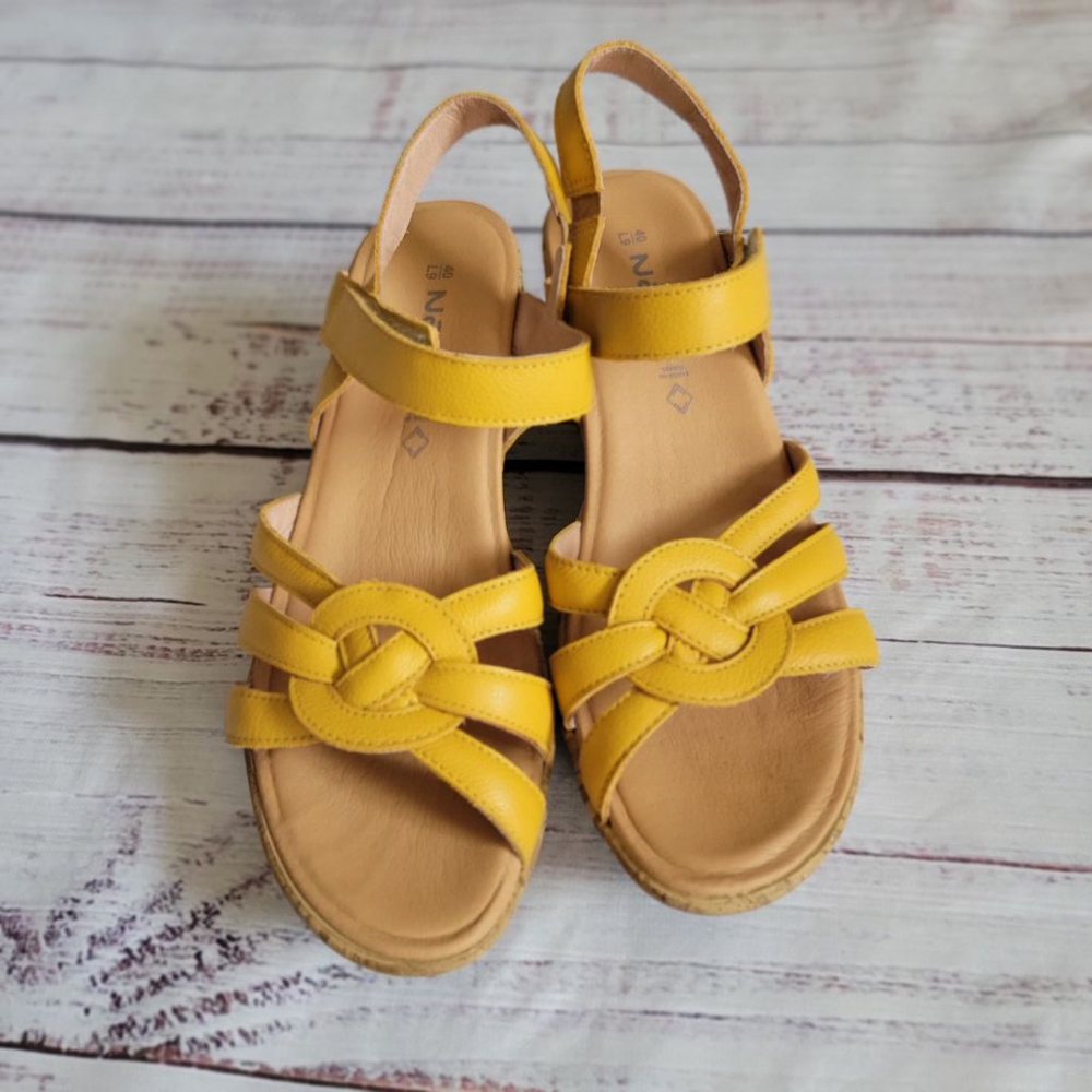 Naot Yellow Leather Cork Wedge Sandals - Picture 2 of 7